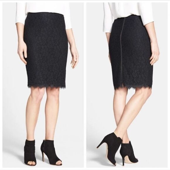 Diane Von Furstenberg SZ 10 Scotia Black Lace Pencil Skirt - Picture 1 of 9